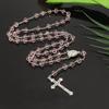 Light pink crystal bead rosary Catholic necklace with sacred earth medal and cross.