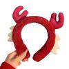 Burgundy Plush Reindeer Antler Headband for Face Washing & Makeup - Cute Non-Slip Hair Accessory