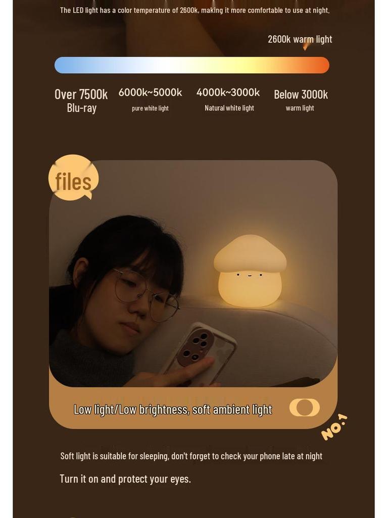 USB Rechargeable Mushroom Silicone Night Light with Dimmable Touch for Bedroom and Baby Feeding
