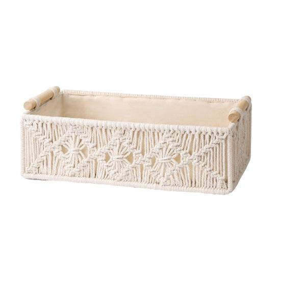 Storage Box with Wooden Handles Large Capacity Basket Woven Design Countertop Organizer for Cosmetics And Sundries