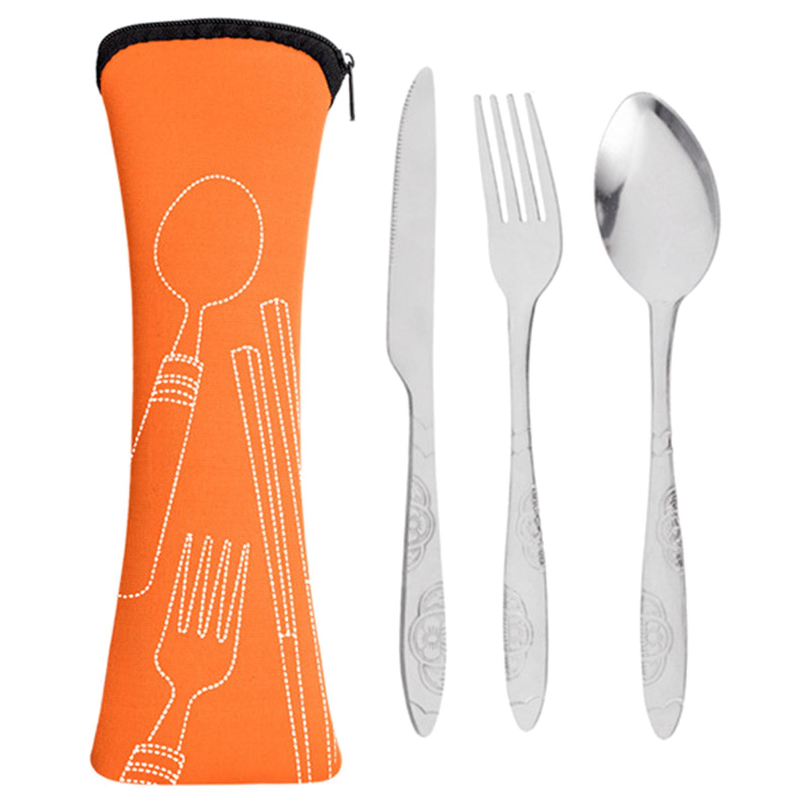 

Набор столовых приборов с переносной сумкой-чехлом, набор столовых приборов из нержавеющей стали для кемпинга, путешествий, пикника, офиса, школьных обедов оранжевый