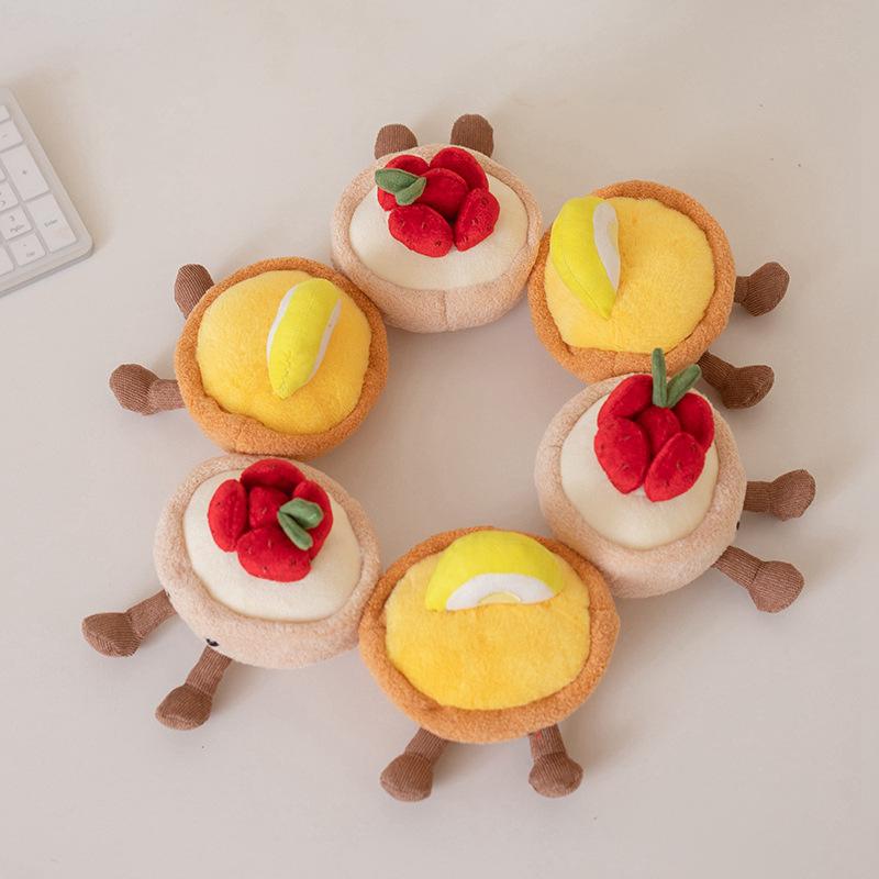 Cute and Fun French Lemon Tart Strawberry Mousse Egg Tart Dessert Doll Plush Toy Doll Desktop Ornaments