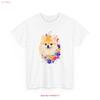 Floral Pomeranian T Shirt Animal Lover Boho Watercolor Art Size S 5x Vintage Streetwear Designer Clothes