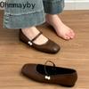 Vintage Square Toe Frauen Mary Jane Schuhe Mode Flach Frühling Herbst Weiche Sohle Kleid Flats Schuhe