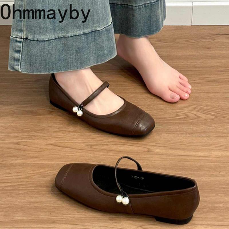 Vintage Square Toe Frauen Mary Jane Schuhe Mode Flach Frühling Herbst Weiche Sohle Kleid Flats Schuhe