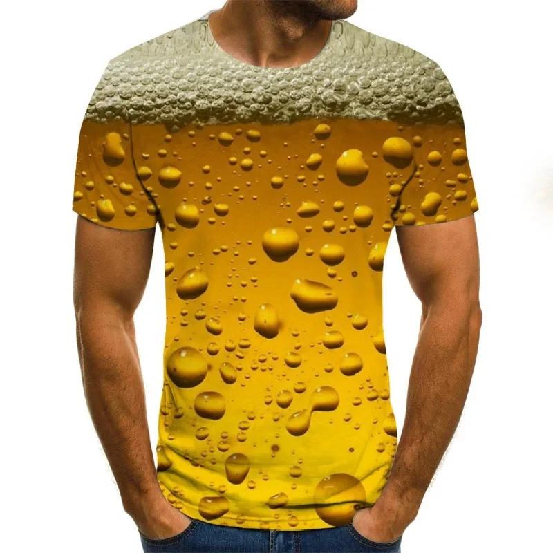 Funny Beer 3D Print T-shirt Yellow Letter Pattern Summer Short Sleeves Male T Shirt Fashion Oversize Casual Tee Shirts Clothing