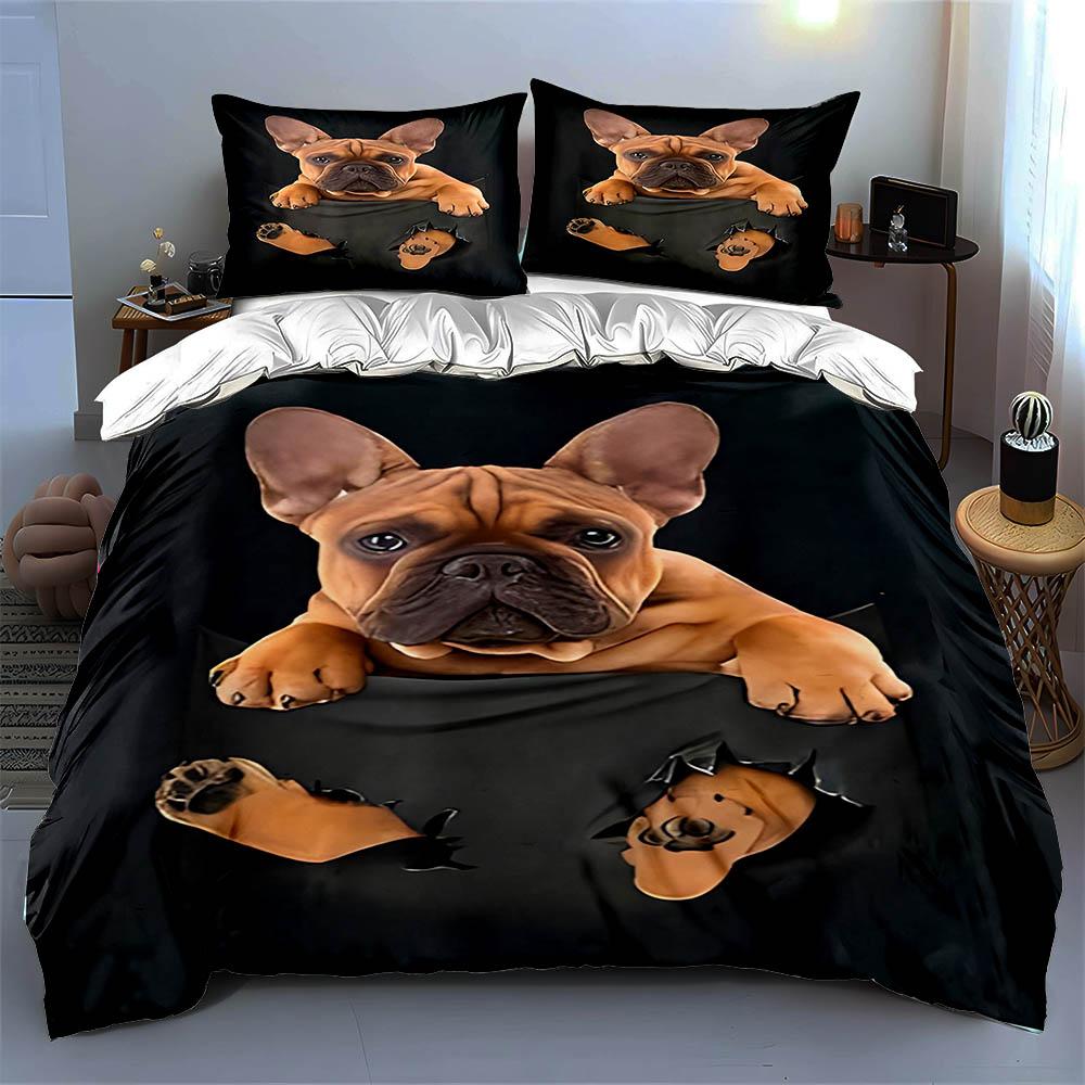 French Bulldog Illustration. Bedding Duvet Cover Sets Duvet Covers Pillowcases Gifts (1 * Duvet Cover 2 * Pillowcases, Without Duvet Insert)