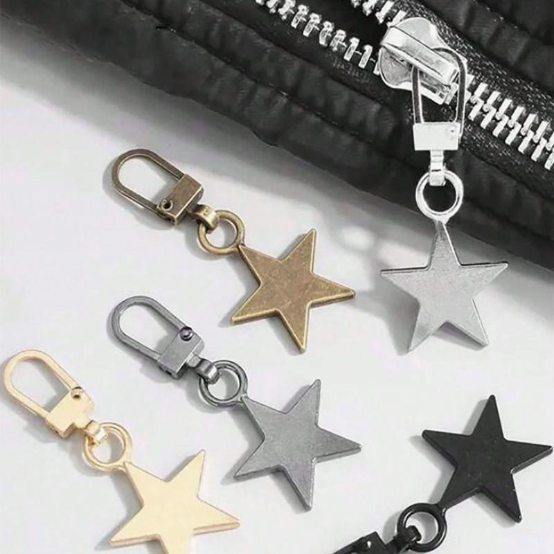 4pcs/Set Random Color Metal Zipper Puller Pendants In Star Shape, Removable, Great for Replacing Old Zipper Head On Bags, Shoes and Clothes