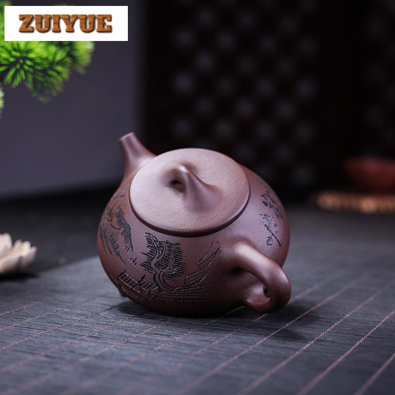 260ml Antique Yixing Purple Clay Teapots Famous Artists Handmade Stone Scoop Pot Raw Ore Purple Mud Kettle Chinese Zisha Tea Set