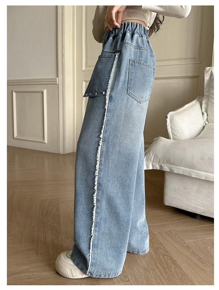 Girls' Spring Jeans 2026 New Mid to Large Korean Edition Wide Leg Pants Straight Leg Versatile Pants Stylish Outerwear Pants