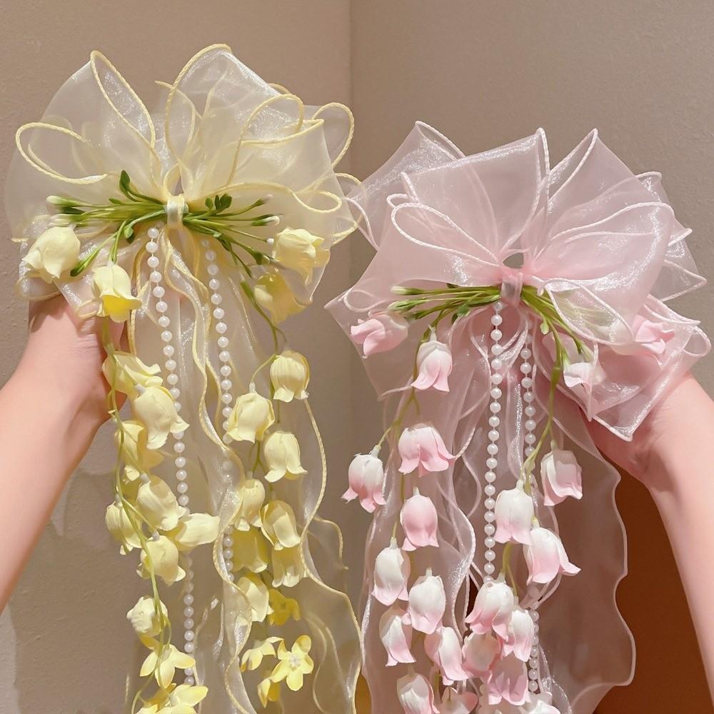 Long Ribbon Lace Bow Duckbill Clip Tassel Flower Hairpin Temperament Fairy Flower Hair Clip Party