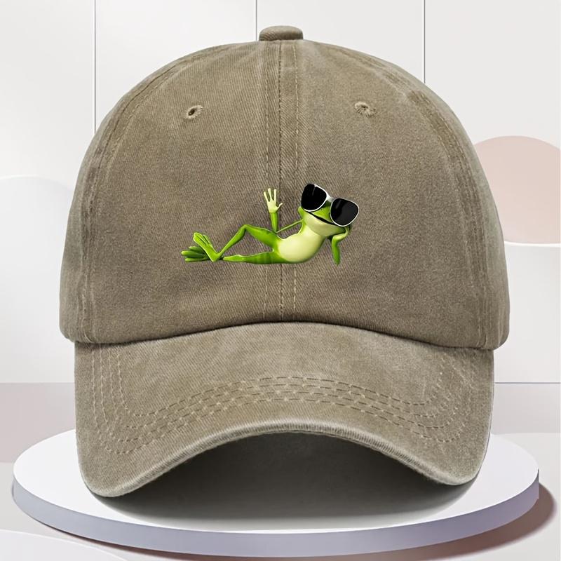 MenS Vintage Washed Baseball Cap with Cartoon Frog  Fashion Glasses Design  Adjustable Snapback  Lightweight  Breathable
