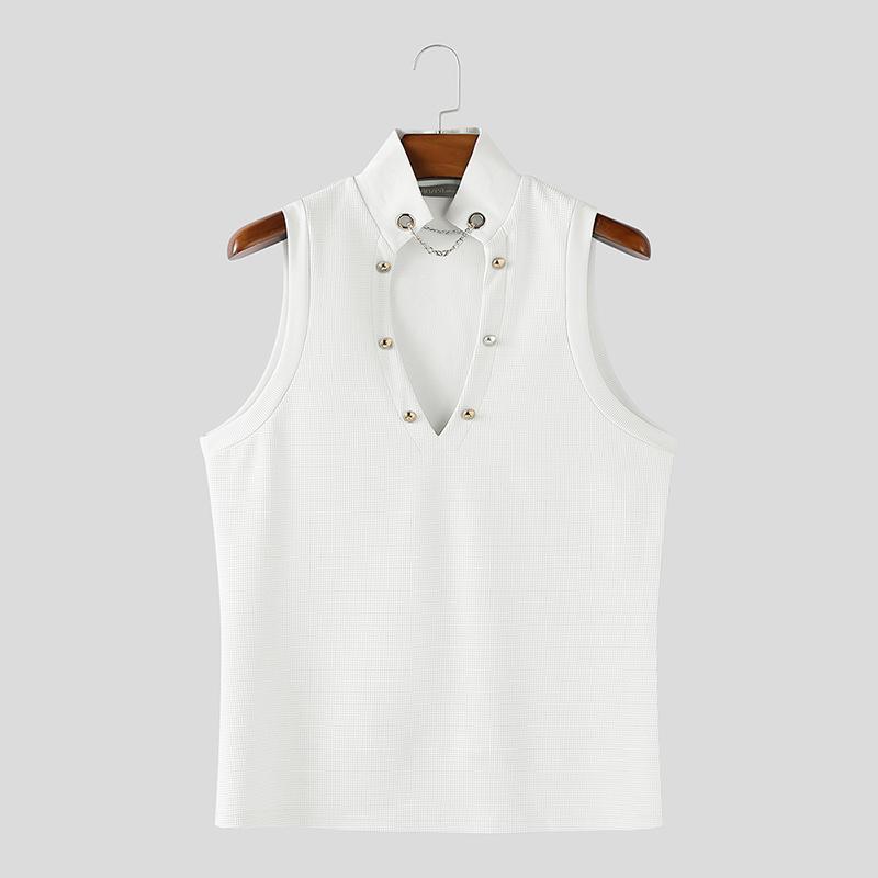 INCERUN Oversized Men Cutout Neck Sleeveless Texture Casual Tank Tops