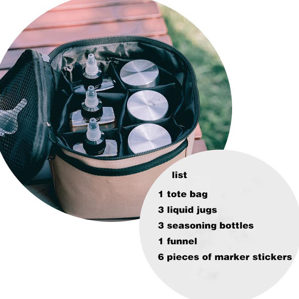 

Outdoor Seasoning Spices Bottle Set Portable Camping Picnic Storage Bag With Condiment Jar Barbecue Utensils 1 handbag + 3 bottles + 3 pots