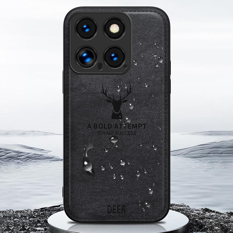 

For Xiaomi 14 Phone Case Deer Pattern Back Cover Enhanced Camera Lens Protection Grey