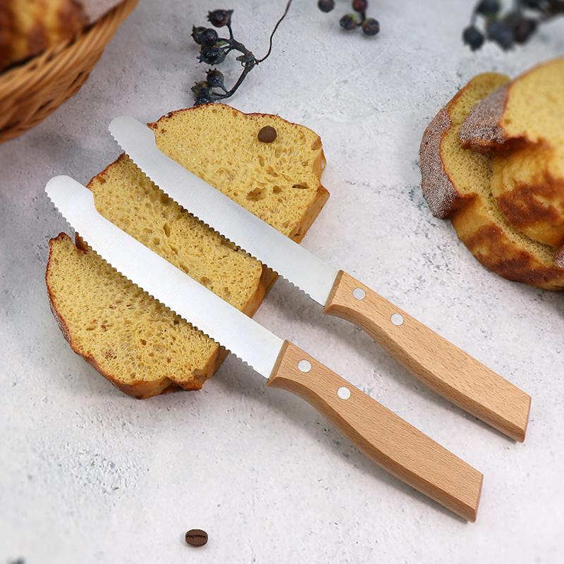 Nerezový nůž na chléb Zubatý nůž Dřevěná rukojeť Nůž na ovoce Nůž na krájení chleba Nůž na dorty Krájecí nůž na cukroví