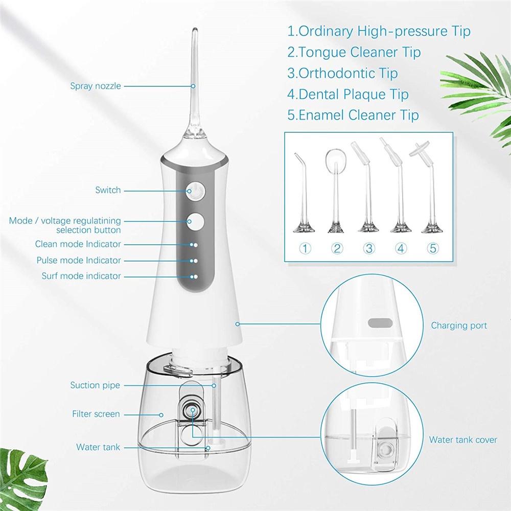 5W Oral Irrigator USB Rechargeable Water Flosser Portable Dental Water Jet Waterproof Electric Toothbrush Water Tank