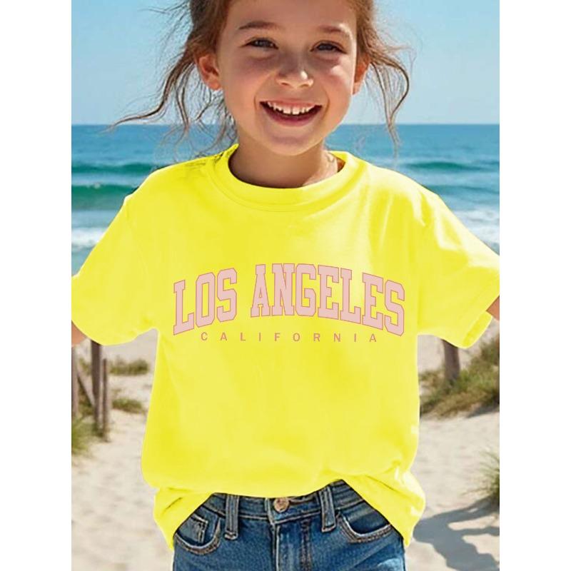 European Size Summer Fashion Short-Sleeve T Shirt for Girls Featuring Los Angeles Letter Print A Casual and Versatile Top
