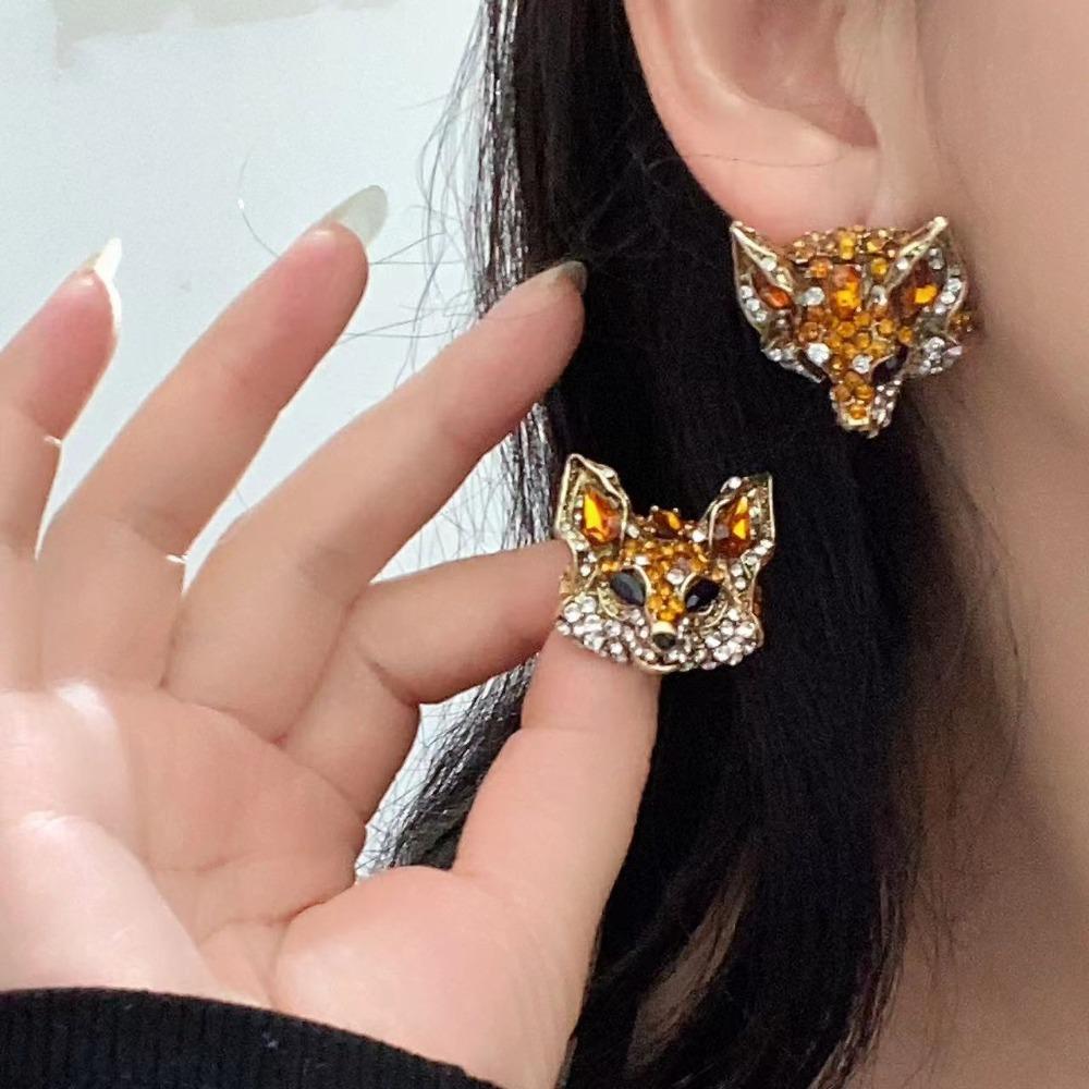 Beaded Crystal Cat Necklace Earrings Exaggerated Collarbone Chain Women Women