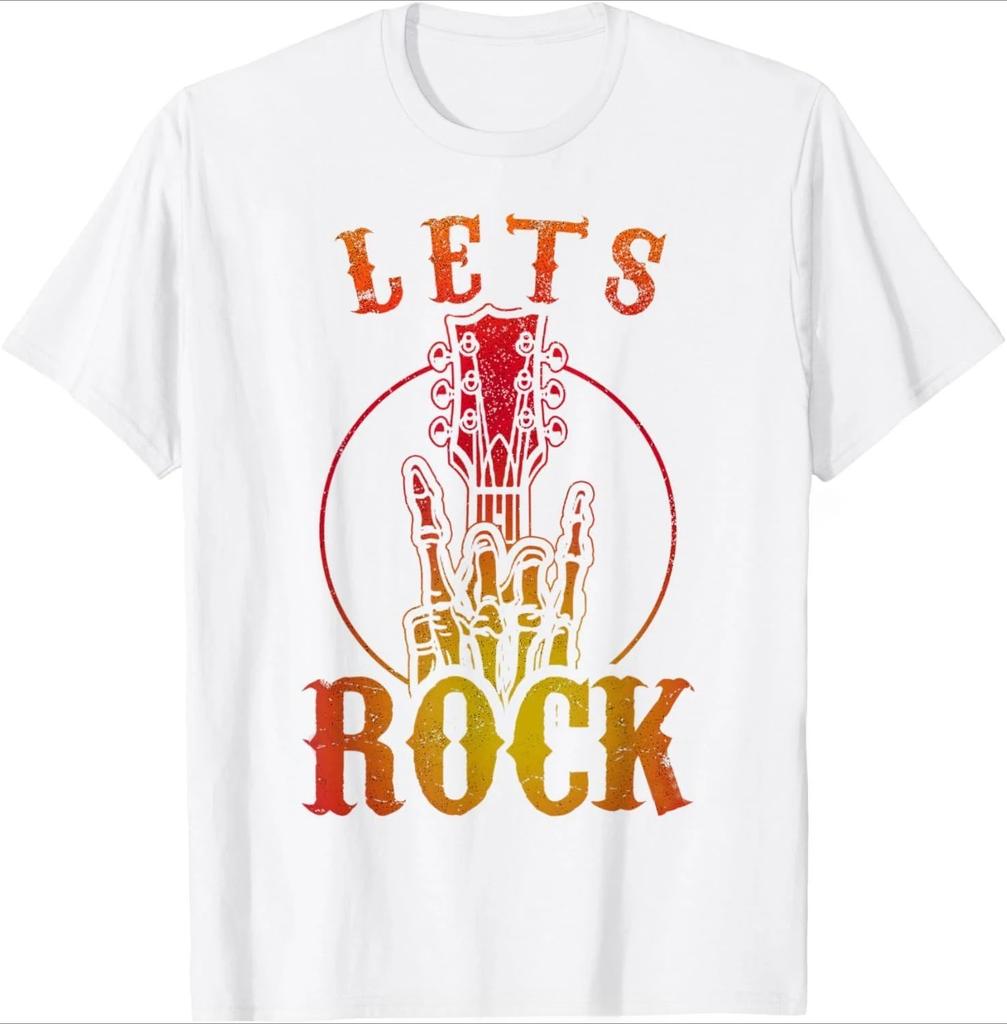 Lets Rock Electric Guitar Music Lover Band Guitarist Retro TShirt Unisex Summer Tshirt Fashion Causal T Shirt Tees