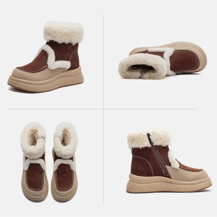 Johnature Warm Genuine Leather Snow Boots With Thick Bottom And Inner Wool Women's Short Boots