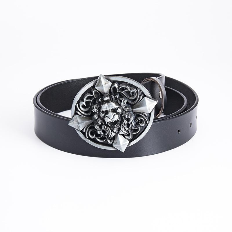 Men's Belt Lion Head Personality Fashion Casual Trend Belt Pure Cowhide Belt