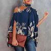 Women's Halter Neck Cold Shoulder Batwing Short Sleeve Loose Mixed Print Summer Blouse Shirt