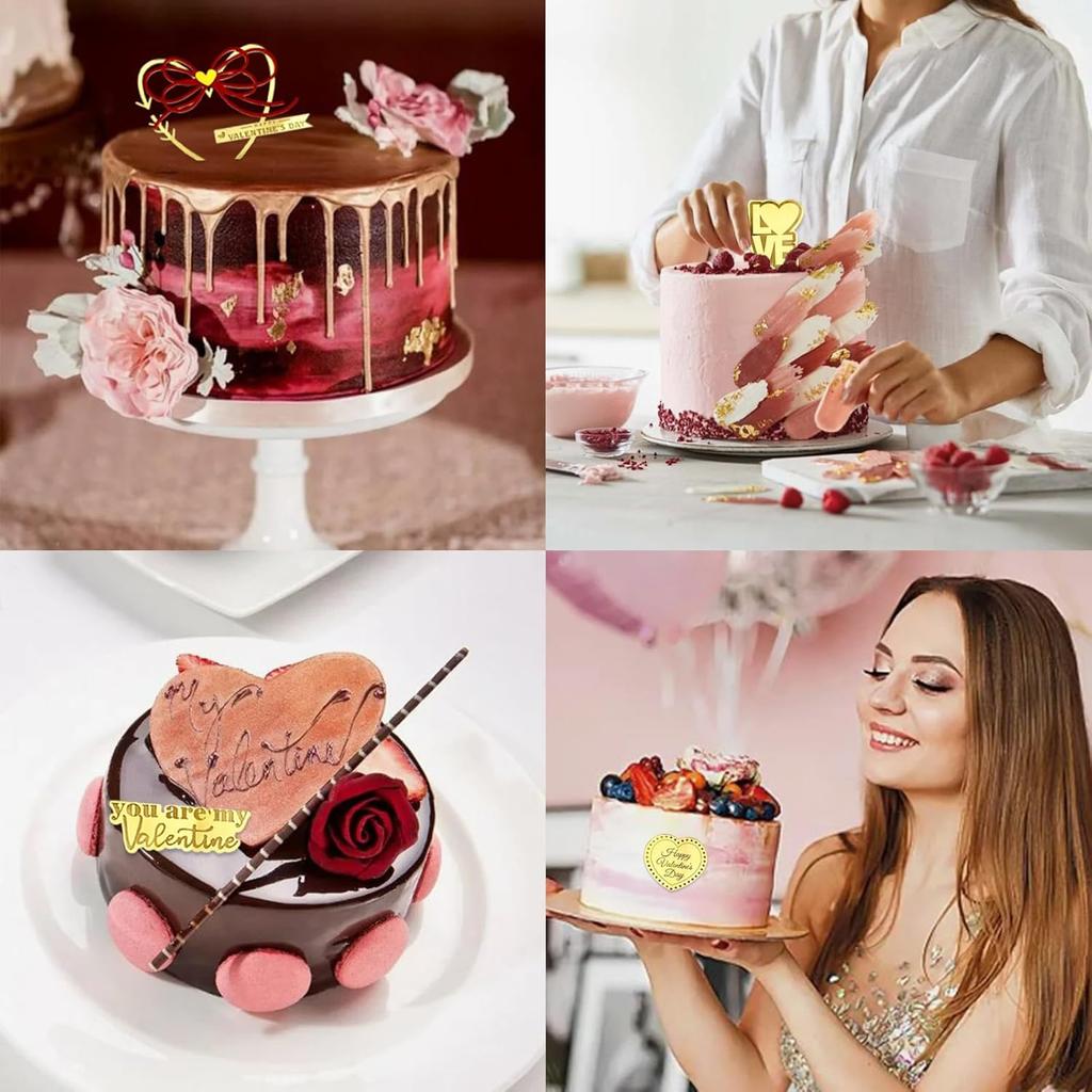 12 szt. Toppery na babeczki w kształcie serca 'Love' Walentynki Złote Akrylowe Dekoracje na tort lub Urodziny Rocznica Zaręczyny Przyjęcie Weselne