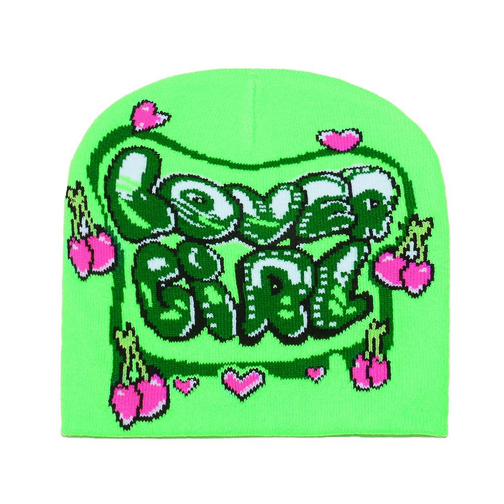 2025 Autumn and Winter New Wool Hat Trendy Fashion Letters Cherry Love Warm Ear Hat Knitted Hat Women