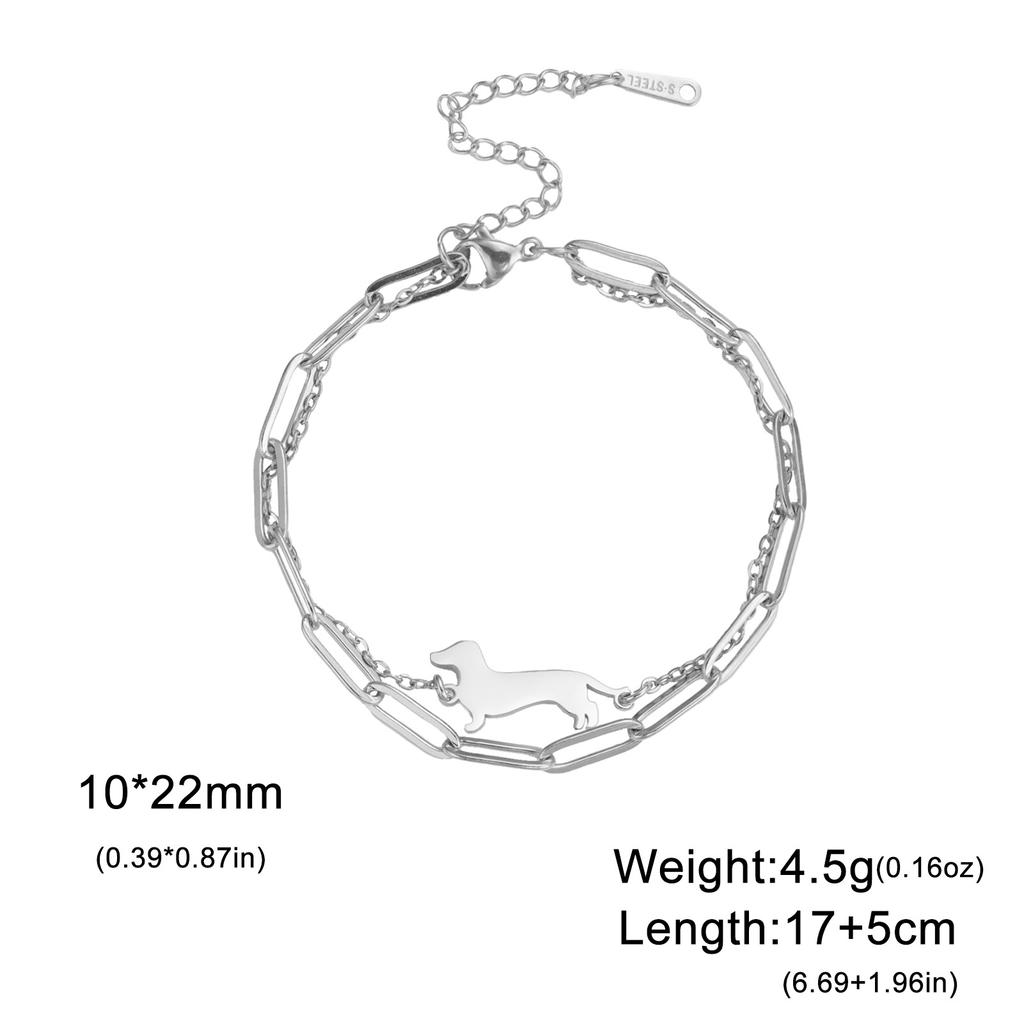Adjustable Titanium Steel Bracelet With Dachshund Pendant Minimalist Double Opening Design Trendy Personalized Jewelry