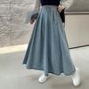 Women's Blue A Line Denim Pleated Skirt Y2k Sashes Long Jean Skirts Harajuku Vintage Korean High Waisted Cowboy Skirt Clothes