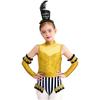 Girls Circus Costume Set Sequins Mock Neck Sleeveless Jumpsuit Press Buttons Metallic Oversleeve Top Hat