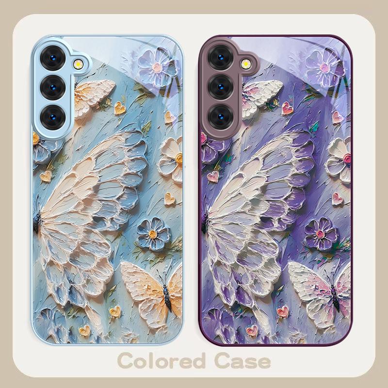 Oil Painting Butterfly For Samsung S26 S22 S8 S9 S10 S20 Ultra S21 Pro S22 Plus S23 FE S24Ultra S25 Edge S24+ Glass Phone Case