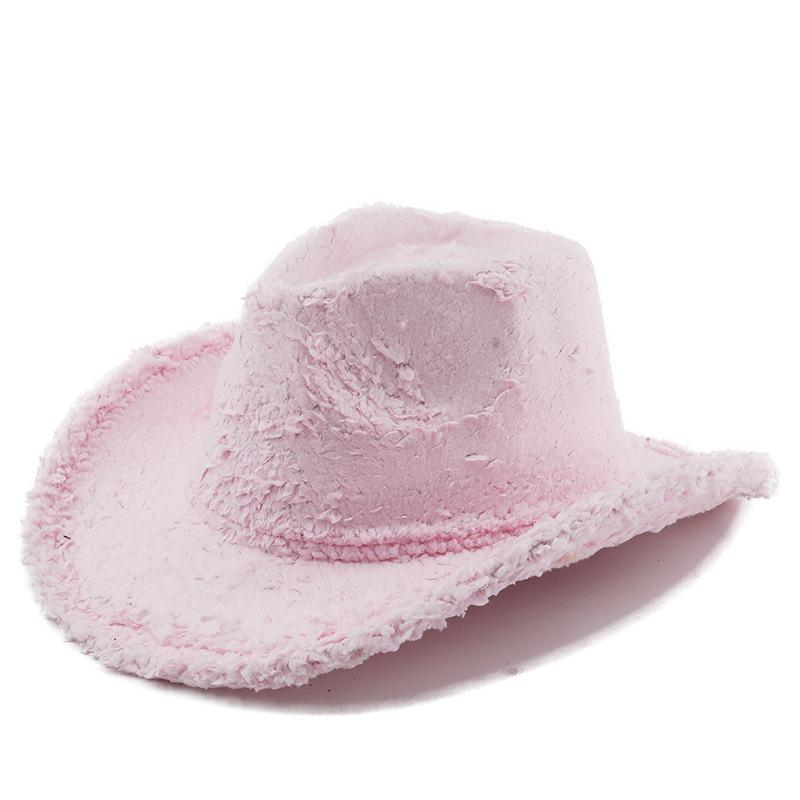 Plush Western Cowboy Hat Women's Autumn and Winter Woolen Hat European and American Men's and Women's Big-brimmed Warm Felt Hat