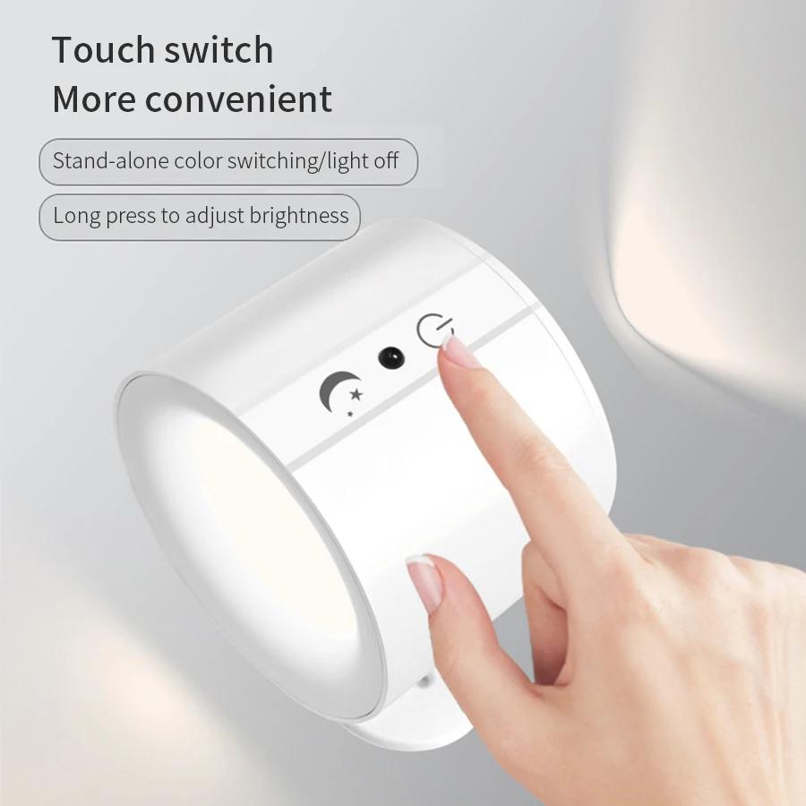 Lámpara de pared LED táctil con control remoto, luces de pared giratorias de 360 grados, luz nocturna inalámbrica para dormitorio, iluminación de lectura junto a la cama