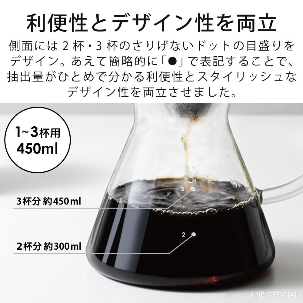 &NE Glass Dripper & Server with Stainless Steel Filter, Nikii Cafe Clear, 16cm Wide X 12cm Deep X 15.5cm High, 450ml Capacity, Heat-Resistant Glass,