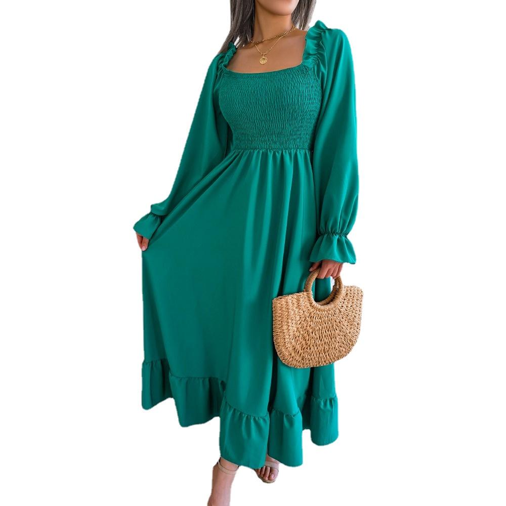 GMXIA Moda Donna Estate Primavera Manica Lunga Vita Alta Scollo Quadrato Tinta Unita Abiti da Cocktail e da Sera