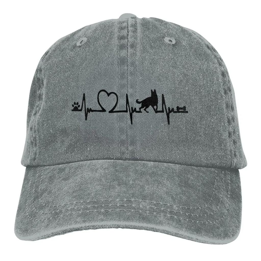 Heartbeat Belgian Malinois Dog Unisex Washed Cotton Cap Vintage Baseball Cap Casual Outdoor Sports Hat