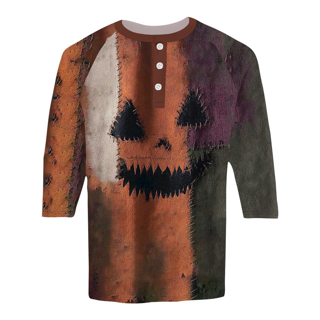 Men's Halloween Printed  Collar Three-Quarter Sleeve