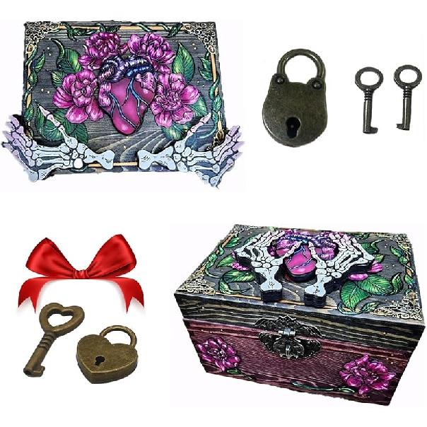 

Коробка для ключей «Череп и природа», Арт-бокс, Сундук сокровищ «Череп, руки и сердце», Хэллоуинские памятные вещи, Коробка для воспоминаний 23cm