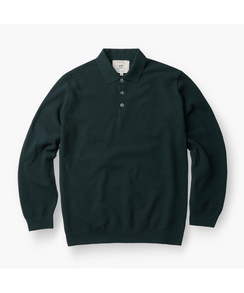 Henlikoteun Long Sleeve Textured Polo Knit Ahwas26611Grx