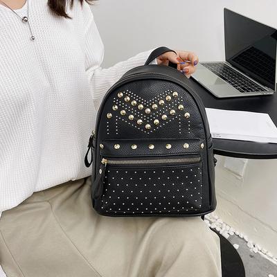 Women's Backpack New Large Capacity Lady Rivet Metal Bud PU Leather Backpacks Leisure School Backpacks Shoulder Messenger Bag for Girls Travel