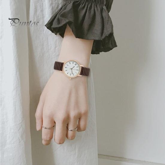 Women Daily Watch Quartz Round Dial Elastic Band Simple Style Alloy Time-checking High Accuracy Student Wristwatch Dating Timepiece Casual Formal