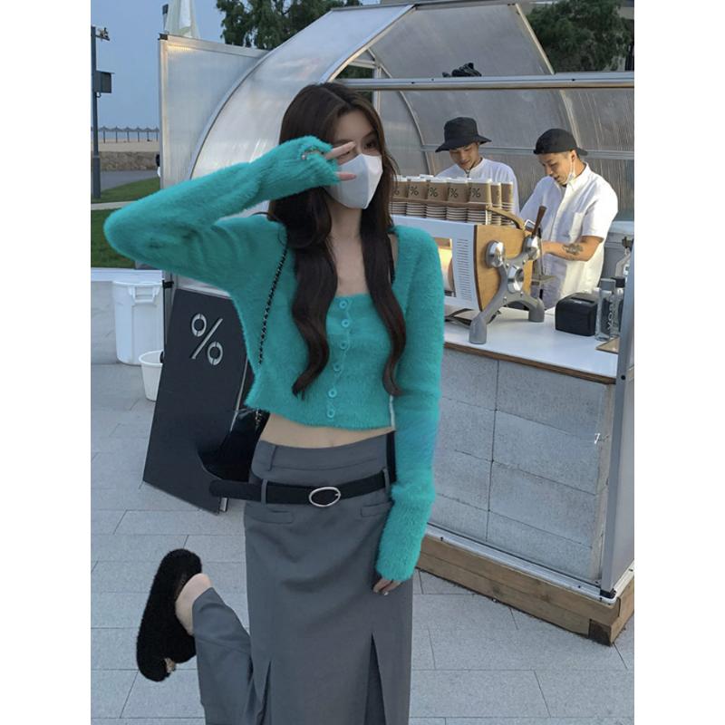 Square Collor Knit Sweater Women Sweet Elegant Y2k Crop Tops Female 2024 Spring Pure Color Elegant Pullover Korean Clothing Chic