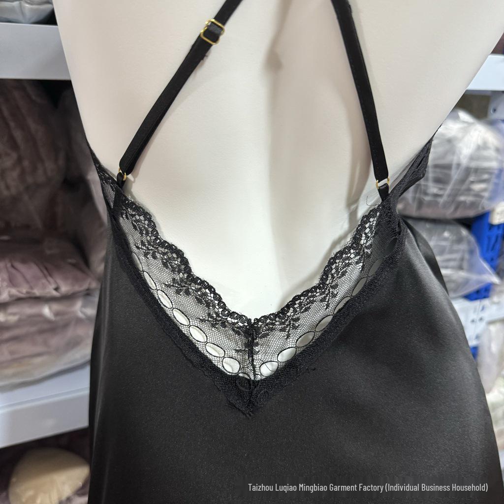 Retro Lace Satin See-Through Camisole Nightgown - Vintage Style Sexy Lingerie