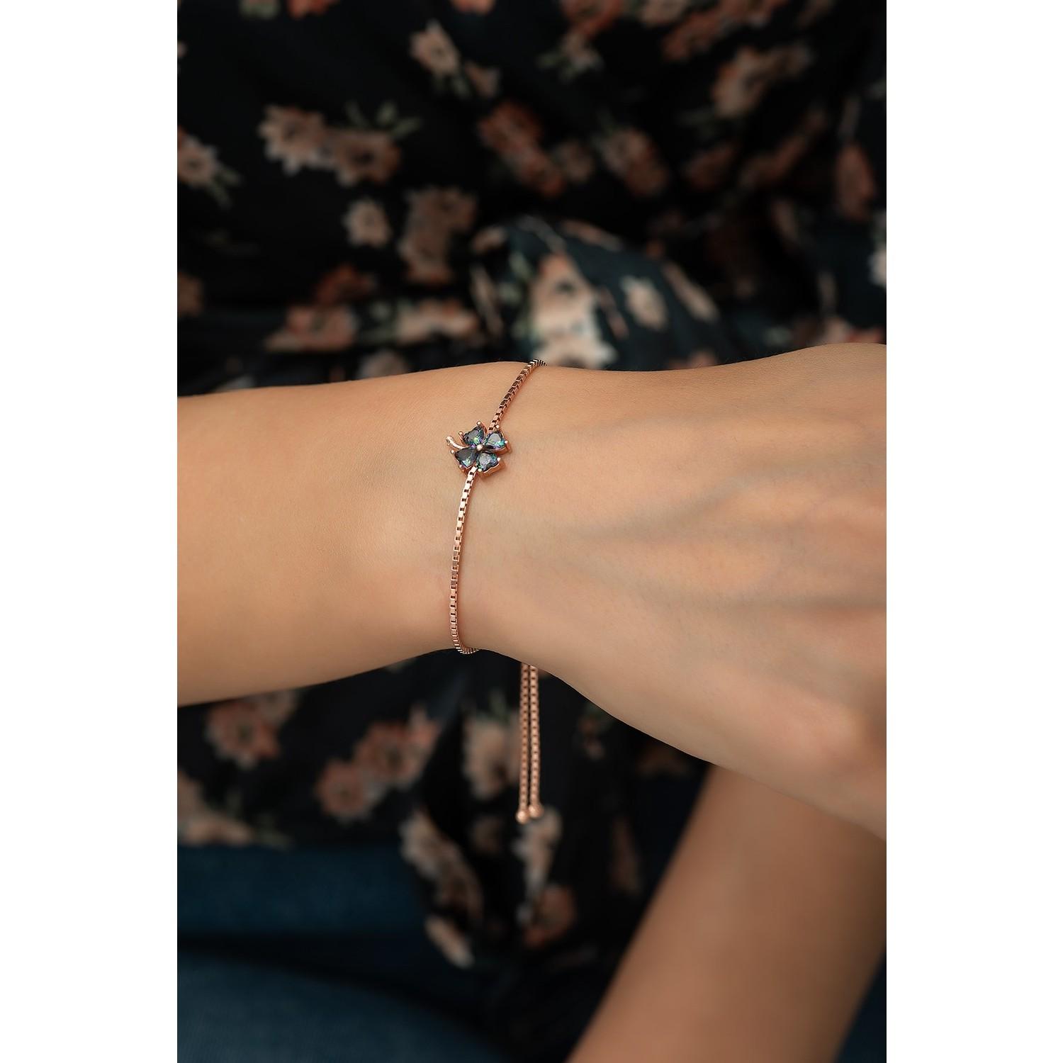 

Браслет из стерлингового серебра 925 пробы с мистическим топазом и клевером для женщин