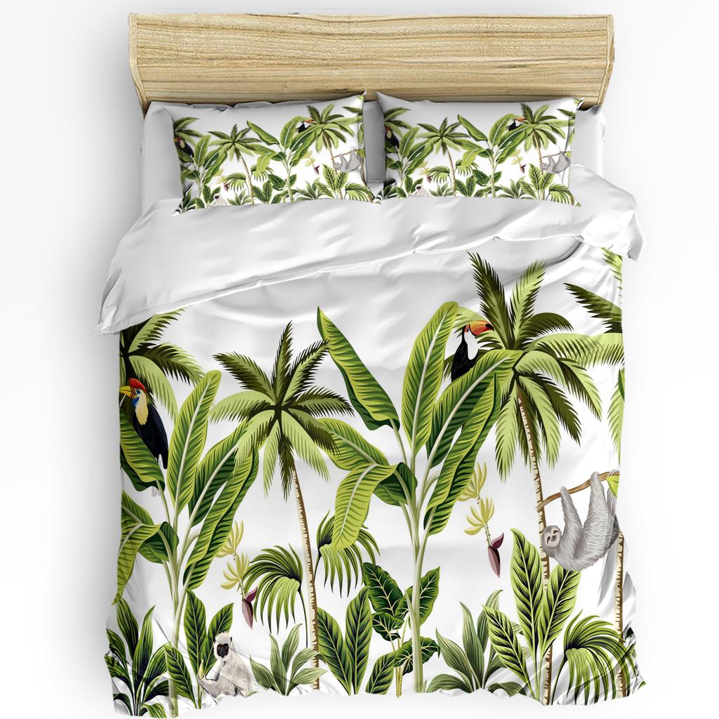 Parrot Flowers Green Tropical Plant Leaves 3pcs Bedding Set For Double Bed Home Textile Duvet Cover Quilt Cover Pillowcase