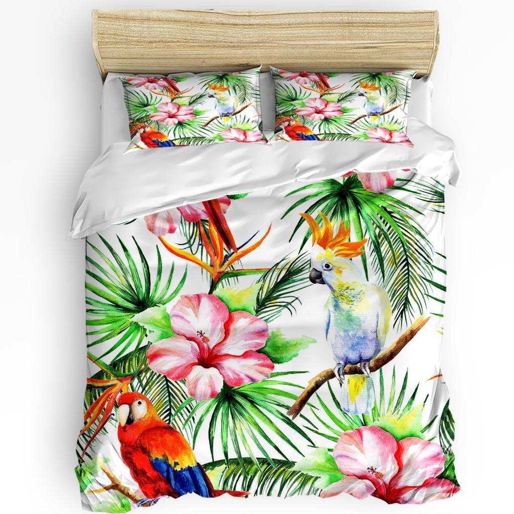 Parrot Flowers Green Tropical Plant Leaves 3pcs Bedding Set For Double Bed Home Textile Duvet Cover Quilt Cover Pillowcase