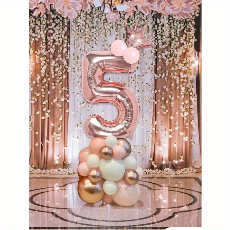 32-Inch Rose Gold Number 0-9 Balloons, Mini Rose Gold Crown, Birthday Party Decoration Supplies For 1st Birthday, Women Birthday