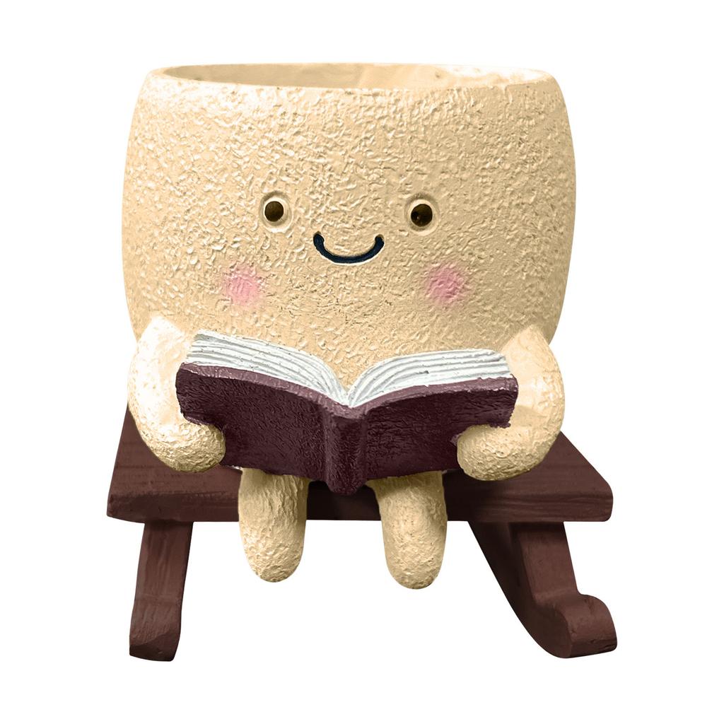 Chair Smile Face Planter Resin Hanging Cute Head Flower Pot with Swing Seat Creative Succulent Flower Pot Garden Plant Container